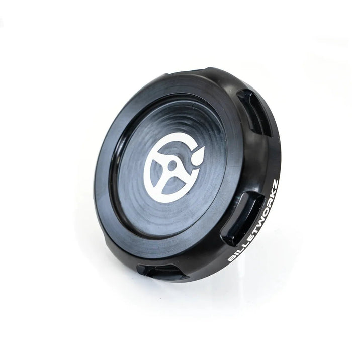 Billetworkz Zero Series Power Steering Reservoir Cap w/ Engraving 2002-2007 WRX / 2004-2007 STI - BW-EBCZ-SUB-PS1-BLK-E - Subimods.com