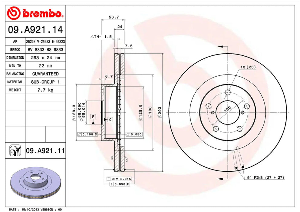 Brembo Prime Blank Front Brake Rotor 2008 - 2012 WRX / 2013 - 2016 FR - S / 2017 - 2020 GT86 / 2022 - 2024 GR86 / 2009 - 2018 Forester - 09.A921.11 - Subimods.com