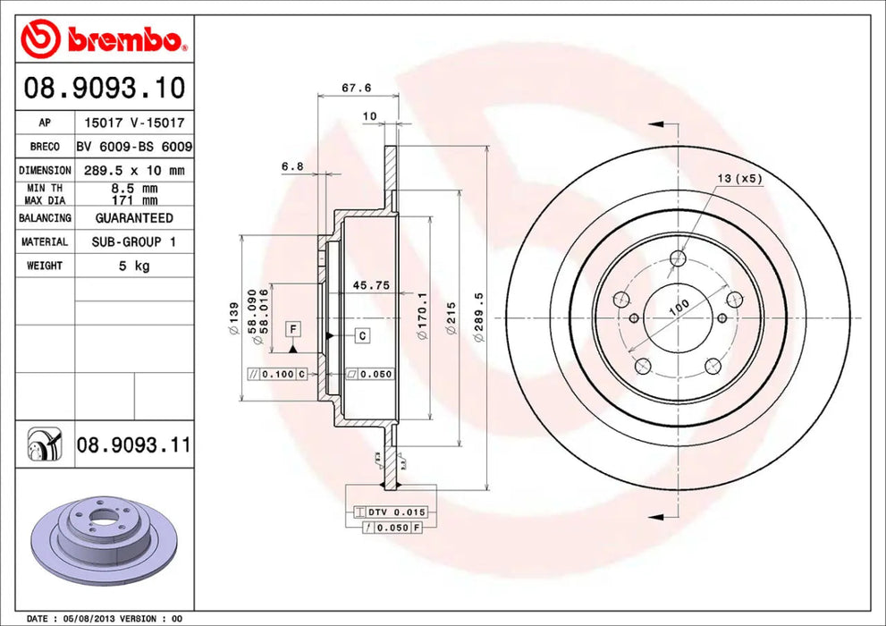 Brembo Prime Blank Rear Rotor 2000 - 2004 Legacy / 2000 - 2004 Outback - 08.9093.11 - Subimods.com