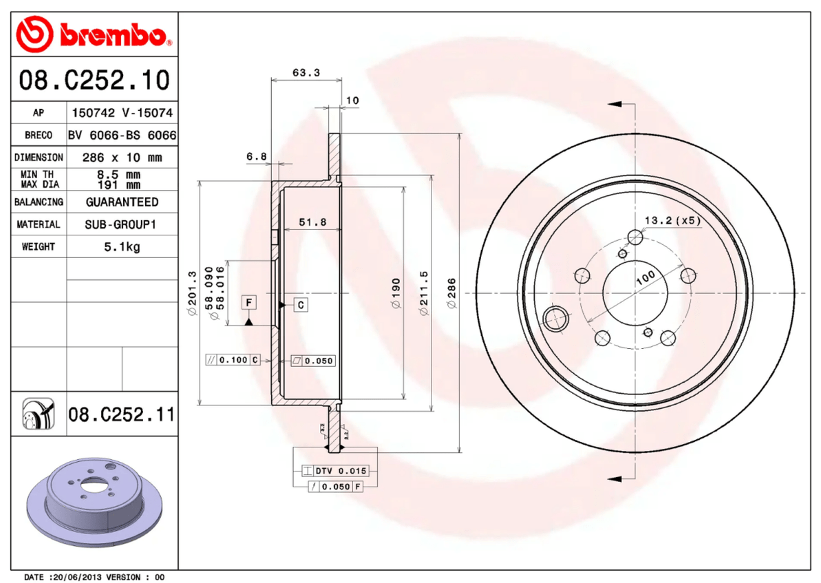 Brembo Prime Blank Rear Brake Rotor for FR-S 2013-2016 — Subimods.com