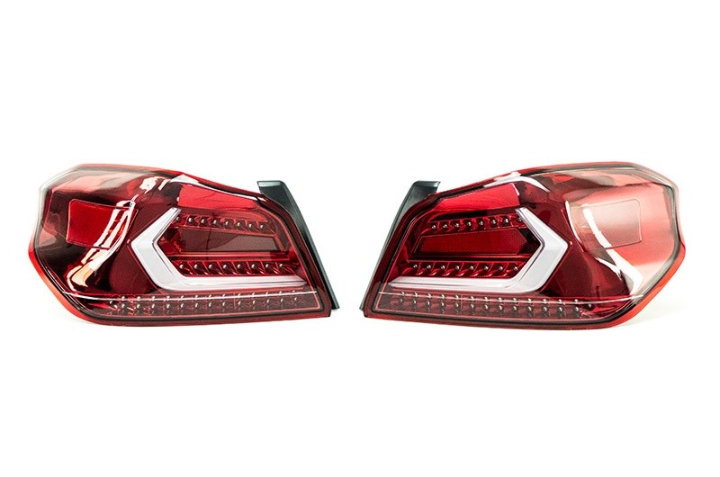 OLM Evolution Tail Lights Clear Lens, Red Base, White Bar 2015-2021 WRX / STI