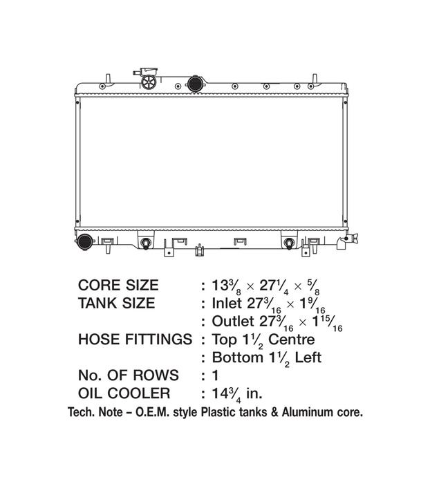 CSF 1 Row Plastic Tank Aluminum Core Radiator 2002 - 2005 Impreza RS / 2002 - 2004 Impreza TS / 2005 - 2007 Outback Sport - 3003 - Subimods.com