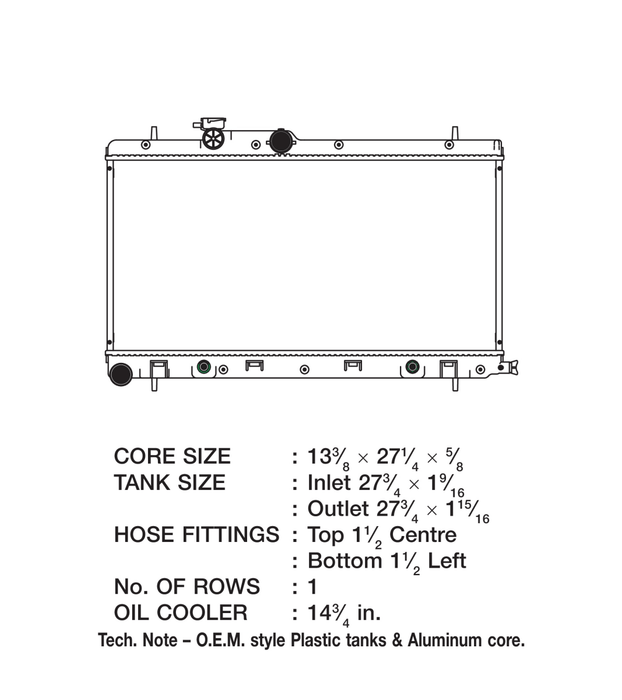 CSF 1 Row Plastic Tank Aluminum Core Radiator 2003 - 2006 Baja / 2000 - 2004 Legacy / 2000 - 2004 Outback - 3100 - Subimods.com