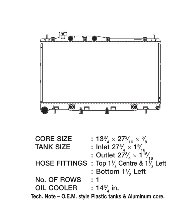 CSF 1 Row Plastic Tank Aluminum Core Radiator 2008 - 2009 Legacy 3.0R / 2005 - 2009 Outback 3.0R - 3142 - Subimods.com