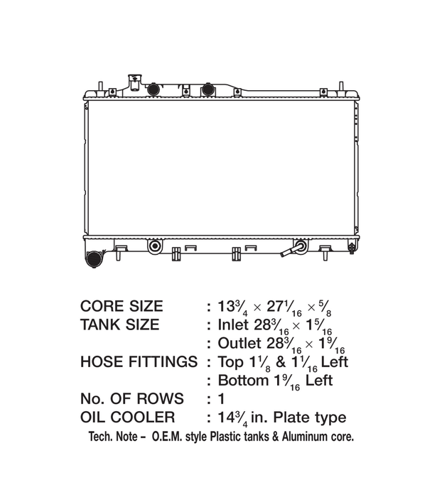 CSF 1 Row Plastic Tank Aluminum Core Radiator 2010 - 2014 Legacy w/ 3.6L Engine / 2010 - 2014 Outback w/ 3.6L Engine - 3501 - Subimods.com
