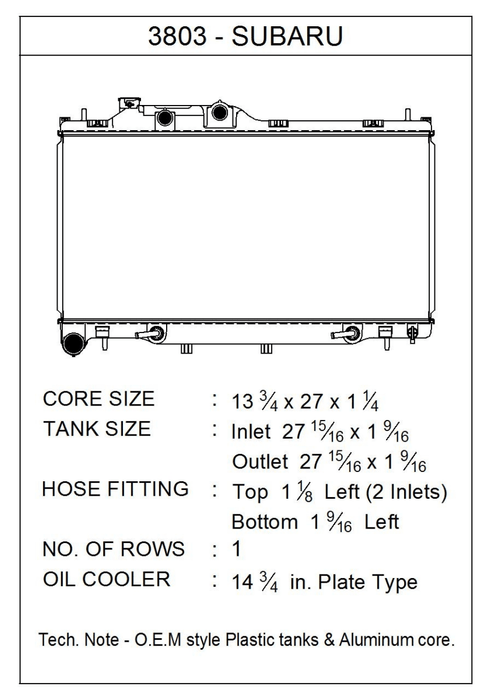CSF 1 Row Plastic Tank Aluminum Core Radiator 2015 - 2019 Legacy w/ 3.6L Engine / 2015 - 2019 Outback w/ 3.6L Engine - 3803 - Subimods.com