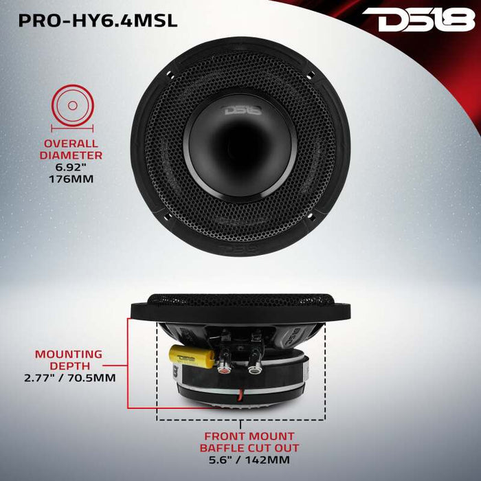 DS18 6.5in 150 Watts RMS 4 ohm Mid - Range Loudspeaker w/ Shallow Grill - PRO-HY6.4MSL - Subimods.com
