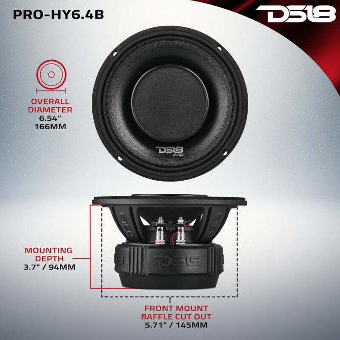 DS18 6.5in 225 Watts RMS 4 ohm Mid - Range Loudspeaker w/ Water Resistant Cone - PRO-HY6.4B - Subimods.com
