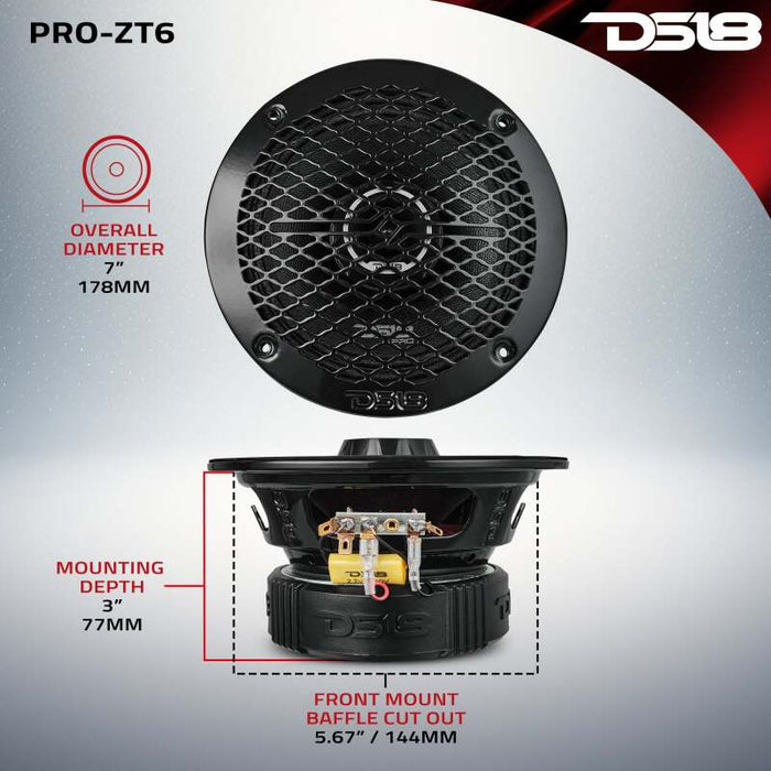 DS18 6.5in Coaxial Loudspeaker 225 Watts RMS 4 ohm Mid - Range w/ Water Resistant Cone - PRO-ZT6 - Subimods.com