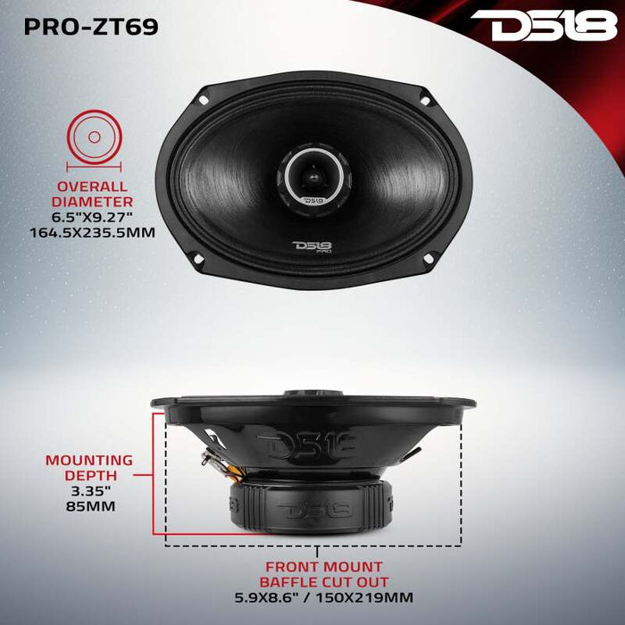 DS18 6x9in Coaxial Loudspeaker 275 Watts RMS 4 ohm Mid - Range w/ Water Resistant Cone - PRO-ZT69 - Subimods.com