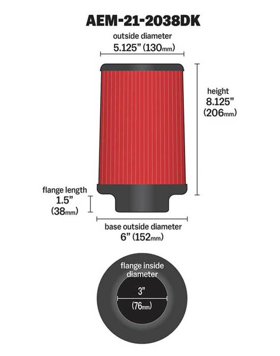 AEM 3" Short Neck 8" Element Replacement Filter