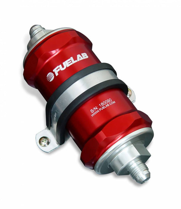 Fuelab In - Line Fuel Filter Standard Length - 6AN Inlet/Outlet 10 Micron Replaceable Fabric Element Red - 81801-2 - Subimods.com
