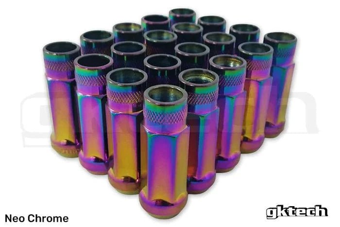 GKTECH Neo Chrome Open Ended Lug Nuts Pack of 20 12X1.25 - M125-RNBW - Subimods.com