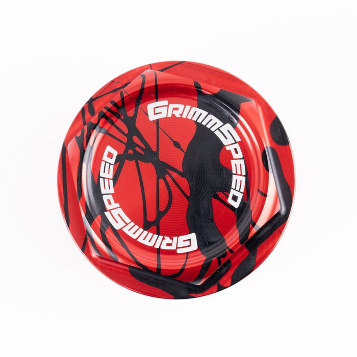 GrimmSpeed Bolt Style Red w/ Black Splatter Oil Cap Most Subaru Models - 120014RDBLK - Subimods.com