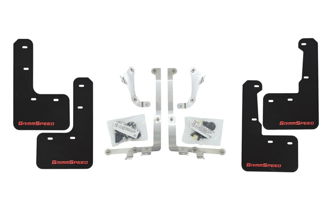 GrimmSpeed Mudflaps Black Urethane w/ Red Lettering 2015 - 2021 WRX / 2015 - 2021 STI - GRM.1021.1.RED - Subimods.com