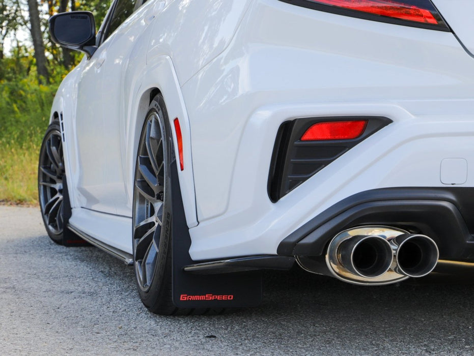 GrimmSpeed Mudflaps Black Urethane w/ Red Lettering 2022 - 2025 WRX - GRM.1022.1.RED - Subimods.com