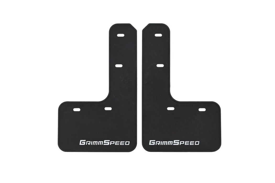 GrimmSpeed Mudflaps Black Urethane w/ White Lettering 2015 - 2021 WRX / 2015 - 2021 STI - GRM.1021.1.WHT - Subimods.com