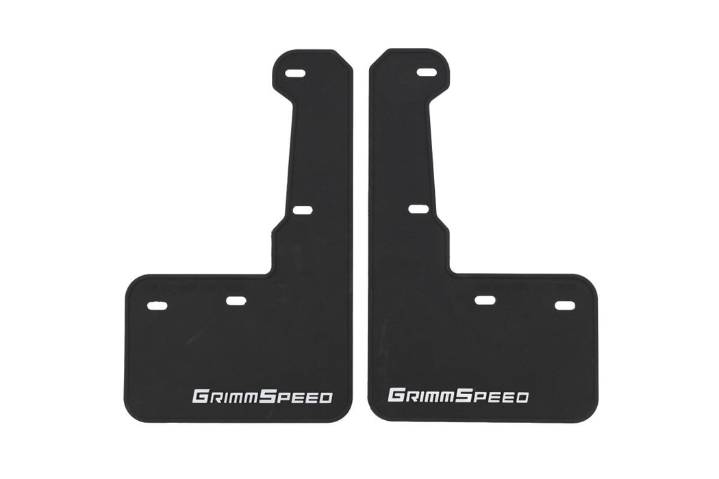 GrimmSpeed Mudflaps Black Urethane w/ White Lettering 2015 - 2021 WRX / 2015 - 2021 STI - GRM.1021.1.WHT - Subimods.com