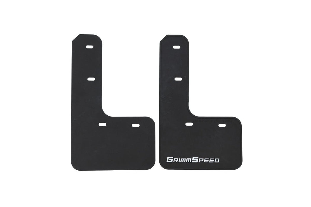 GrimmSpeed Mudflaps Black Urethane w/ White Lettering 2015 - 2021 WRX / 2015 - 2021 STI - GRM.1021.1.WHT - Subimods.com