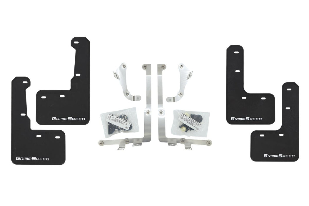 GrimmSpeed Mudflaps Black Urethane w/ White Lettering 2015 - 2021 WRX / 2015 - 2021 STI - GRM.1021.1.WHT - Subimods.com