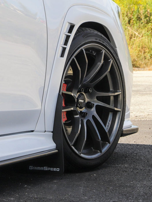 GrimmSpeed Mudflaps Black Urethane w/ White Lettering 2022 - 2025 WRX - GRM.1022.1.WHT - Subimods.com