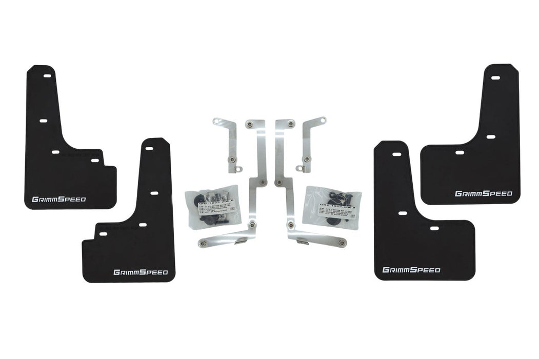 GrimmSpeed Mudflaps Black Urethane w/ White Lettering 2022 - 2025 WRX - GRM.1022.1.WHT - Subimods.com