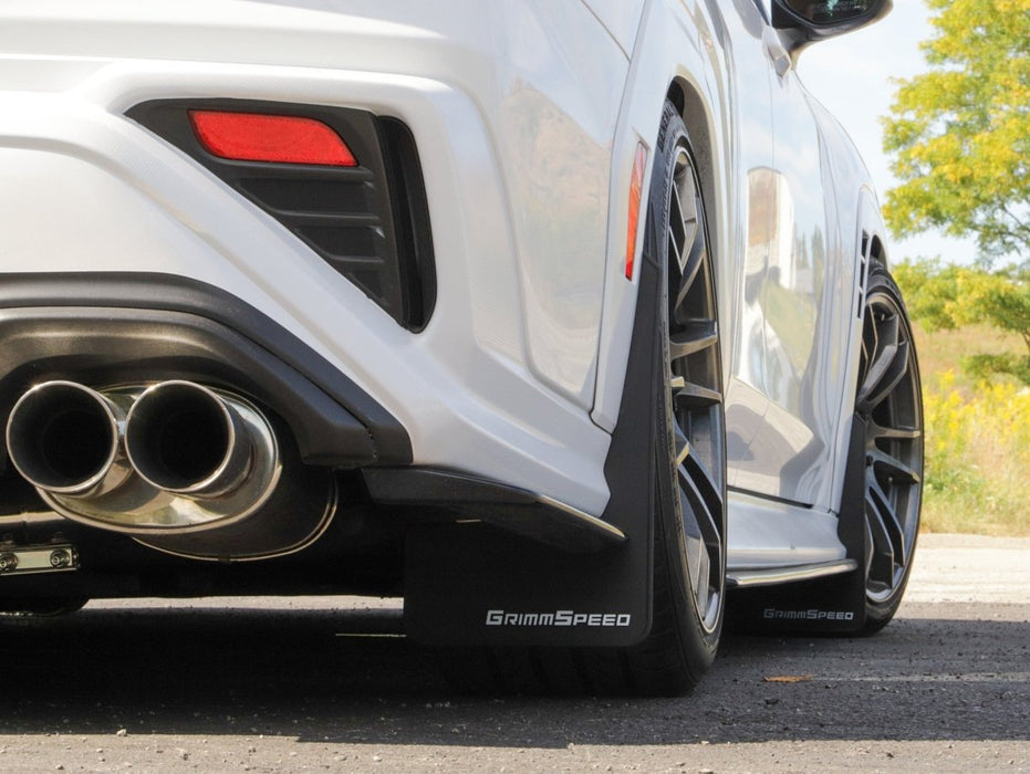 GrimmSpeed Mudflaps Black Urethane w/ White Lettering 2022 - 2025 WRX - GRM.1022.1.WHT - Subimods.com