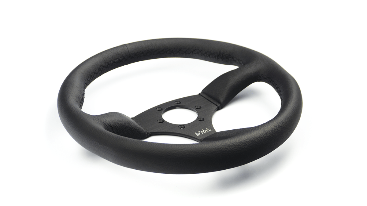 Grip Royal Ace 350mm Deep Dish Steering Wheel w/ Black Leather Grip and Black Stitching - GRSW - ACE - L - BKBK - Subimods.com