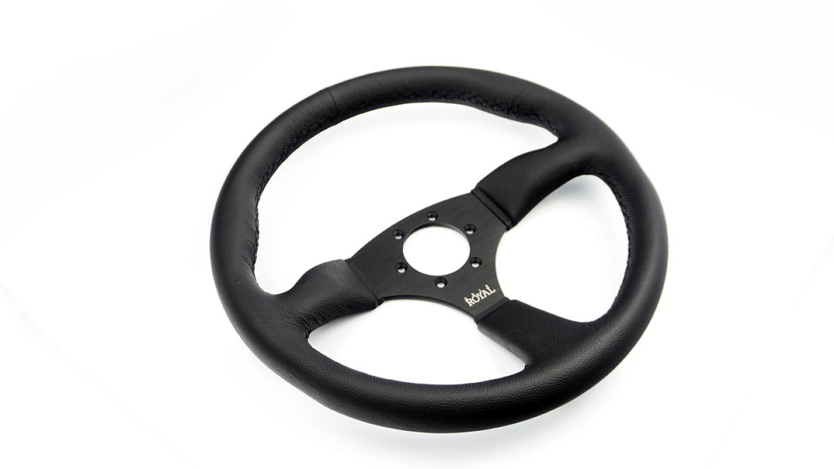 Grip Royal Ace 350mm Deep Dish Steering Wheel w/ Black Leather Grip and Black Stitching - GRSW - ACE - L - BKBK - Subimods.com
