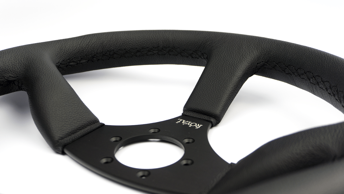 Grip Royal Ace 350mm Deep Dish Steering Wheel w/ Black Leather Grip and Black Stitching - GRSW - ACE - L - BKBK - Subimods.com