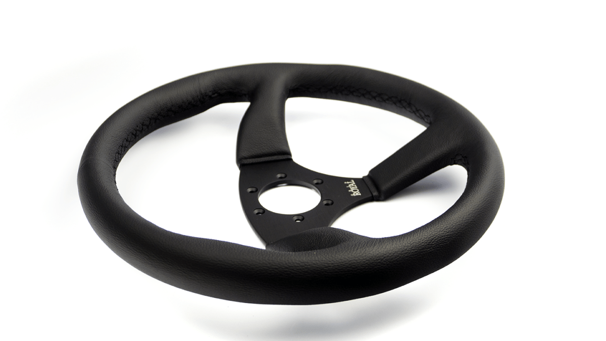 Grip Royal Ace 350mm Deep Dish Steering Wheel w/ Black Leather Grip and Black Stitching - GRSW - ACE - L - BKBK - Subimods.com
