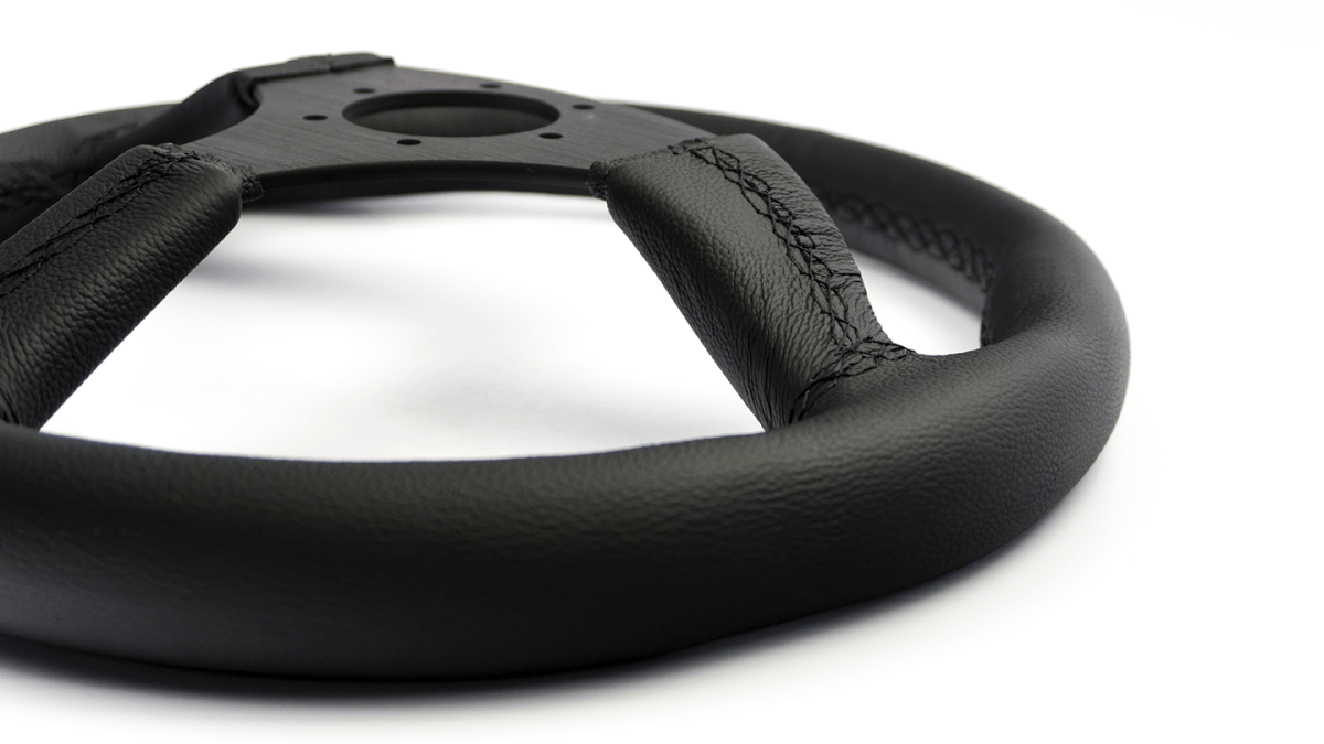 Grip Royal Ace 350mm Deep Dish Steering Wheel w/ Black Leather Grip and Black Stitching - GRSW - ACE - L - BKBK - Subimods.com