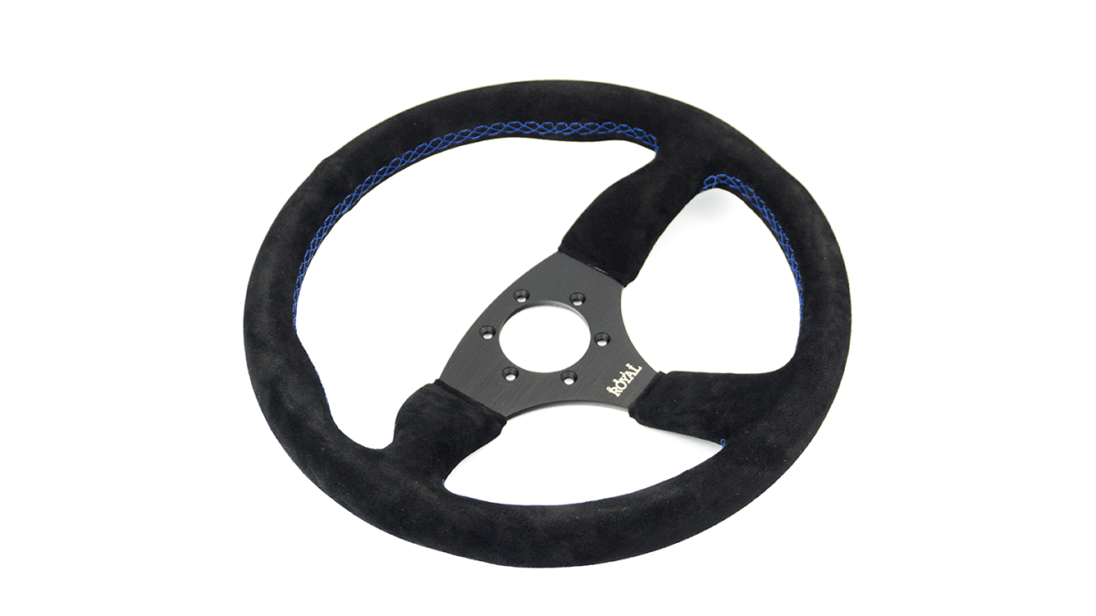 Grip Royal Ace 350mm Deep Dish Steering Wheel w/ Black Suede Grip and Blue Stitching - GRSW - ACE - S - BKB - Subimods.com