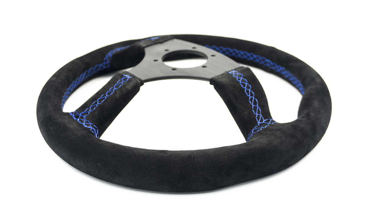 Grip Royal Ace 350mm Deep Dish Steering Wheel w/ Black Suede Grip and Blue Stitching - GRSW - ACE - S - BKB - Subimods.com