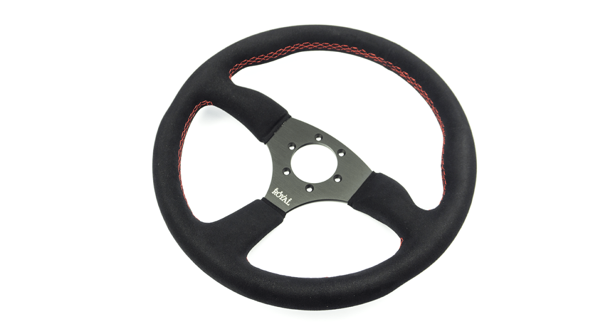 Grip Royal Ace 350mm Deep Dish Steering Wheel w/ Black Suede Grip and Red Stitching - GRSW - ACE - S - BKRD - Subimods.com