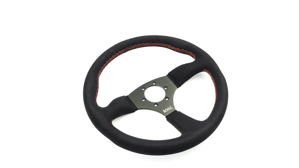 Grip Royal Ace 350mm Deep Dish Steering Wheel w/ Black Suede Grip and Red Stitching - GRSW - ACE - S - BKRD - Subimods.com