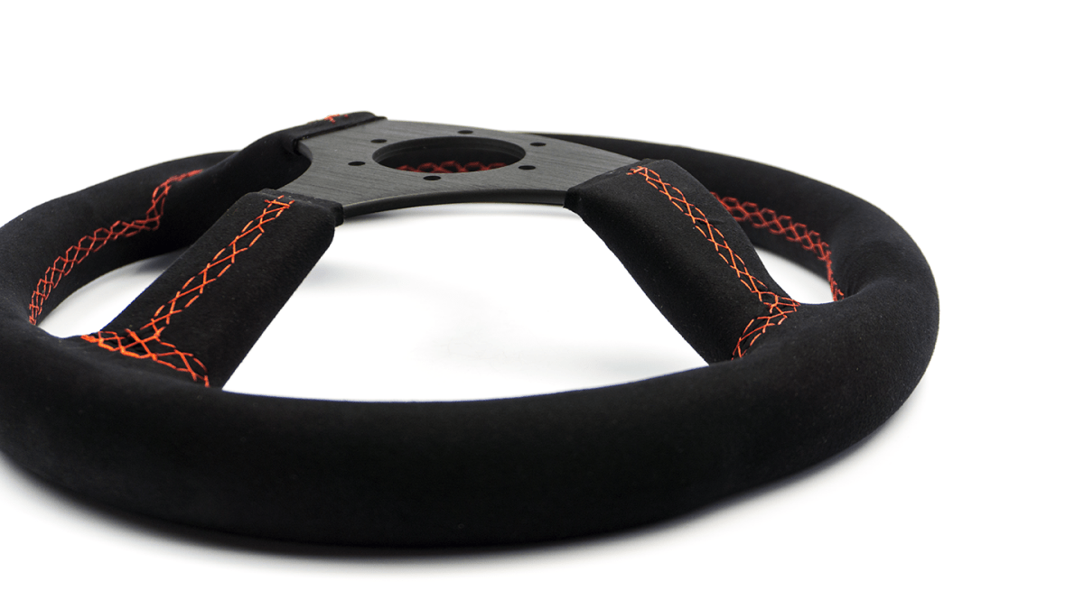 Grip Royal Ace 350mm Deep Dish Steering Wheel w/ Black Suede Grip and Red Stitching - GRSW - ACE - S - BKRD - Subimods.com