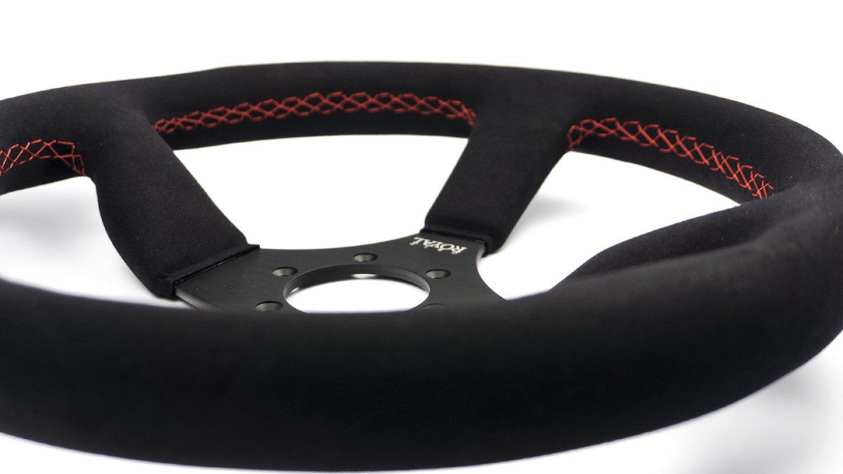 Grip Royal Ace 350mm Deep Dish Steering Wheel w/ Black Suede Grip and Red Stitching - GRSW - ACE - S - BKRD - Subimods.com