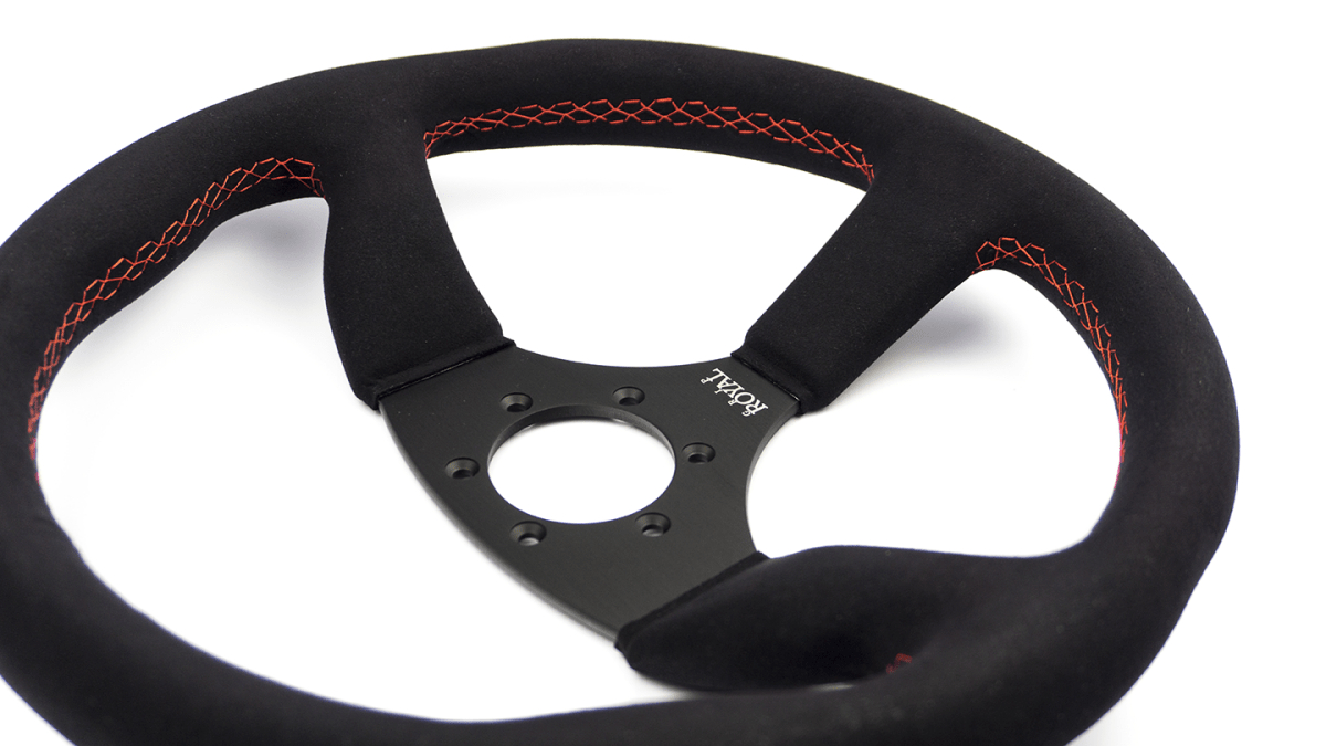 Grip Royal Ace 350mm Deep Dish Steering Wheel w/ Black Suede Grip and Red Stitching - GRSW - ACE - S - BKRD - Subimods.com