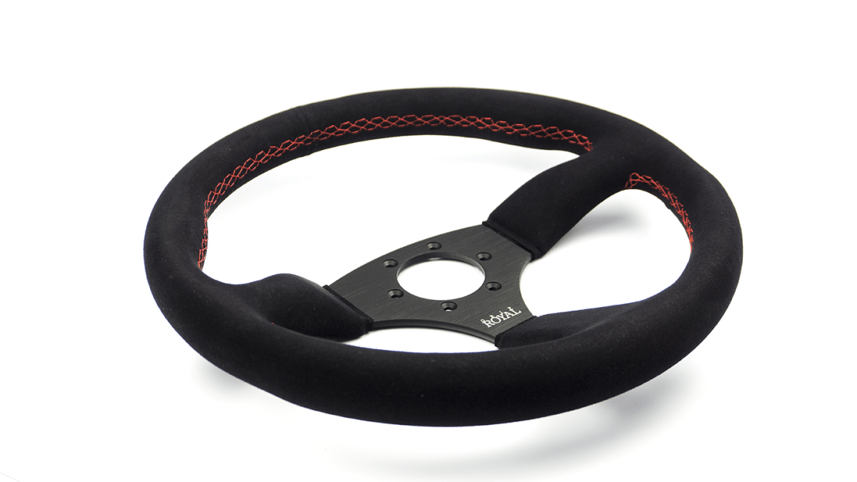 Grip Royal Ace 350mm Deep Dish Steering Wheel w/ Black Suede Grip and Red Stitching - GRSW - ACE - S - BKRD - Subimods.com