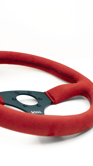 Grip Royal Ace 350mm Deep Dish Steering Wheel w/ Red Suede Grip and Black Stitching - GRSW - ACE - S - RDBK - Subimods.com