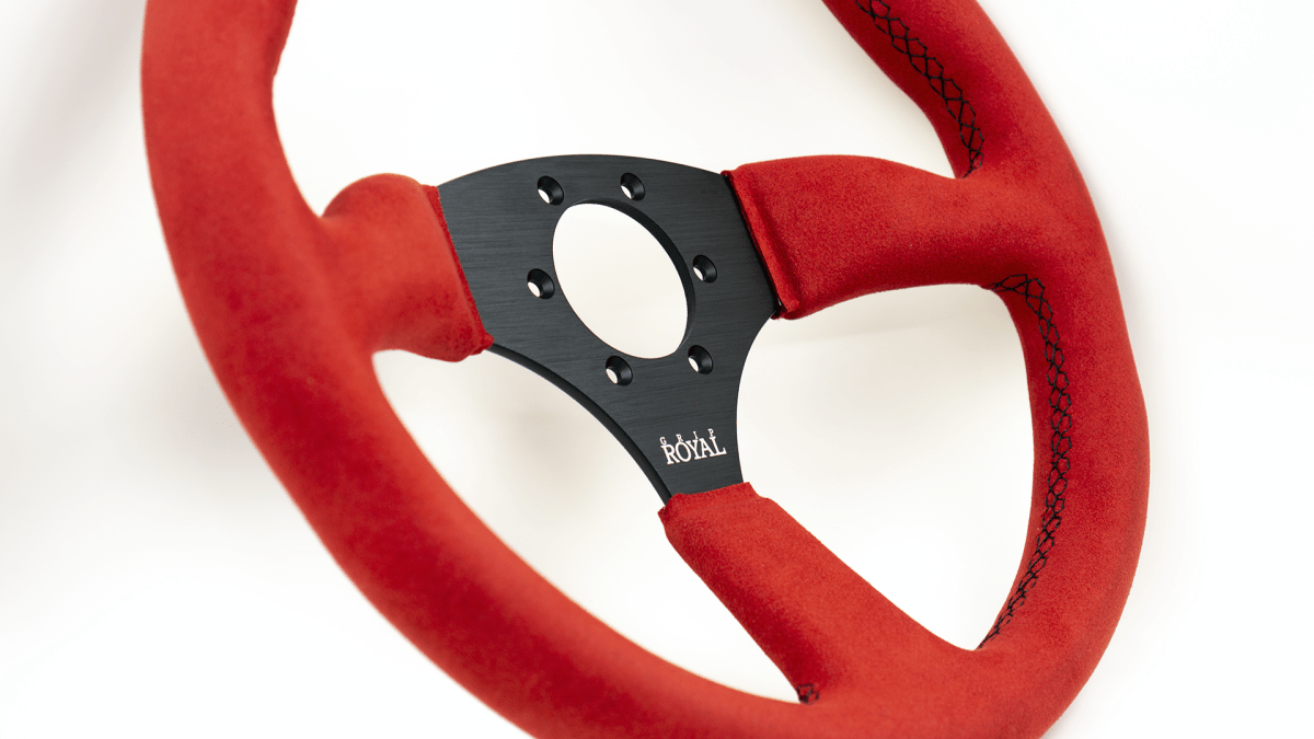 Grip Royal Ace 350mm Deep Dish Steering Wheel w/ Red Suede Grip and Black Stitching - GRSW - ACE - S - RDBK - Subimods.com