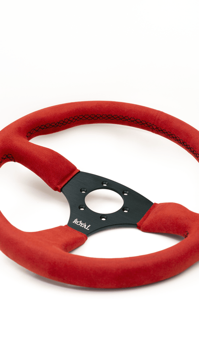 Grip Royal Ace 350mm Deep Dish Steering Wheel w/ Red Suede Grip and Black Stitching - GRSW - ACE - S - RDBK - Subimods.com