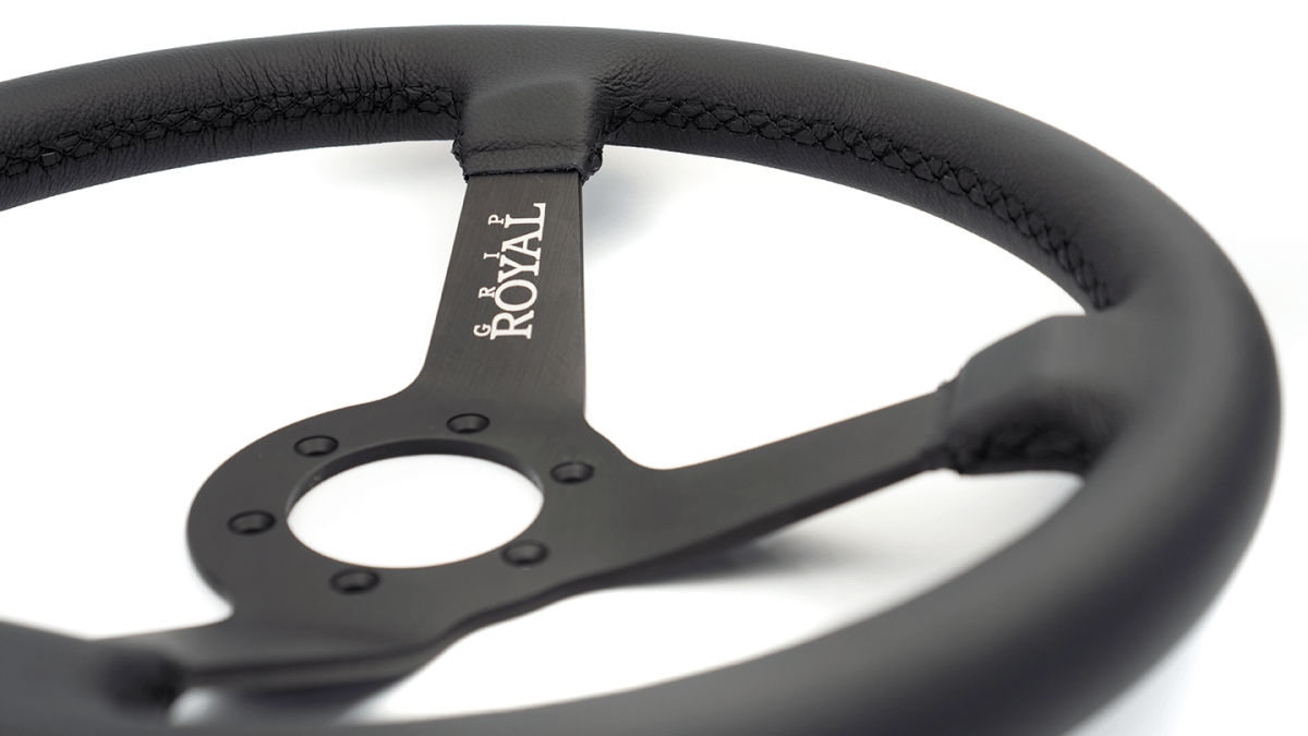 Grip Royal Brute 350mm Deep Dish Steering Wheel w/ Black Leather Grip and Black Stitching - GRSW - BRT - L - BKBK - Subimods.com