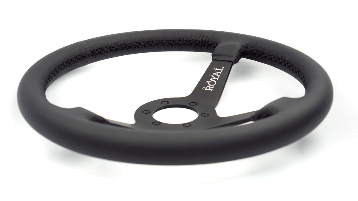 Grip Royal Brute 350mm Deep Dish Steering Wheel w/ Black Leather Grip and Black Stitching - GRSW - BRT - L - BKBK - Subimods.com