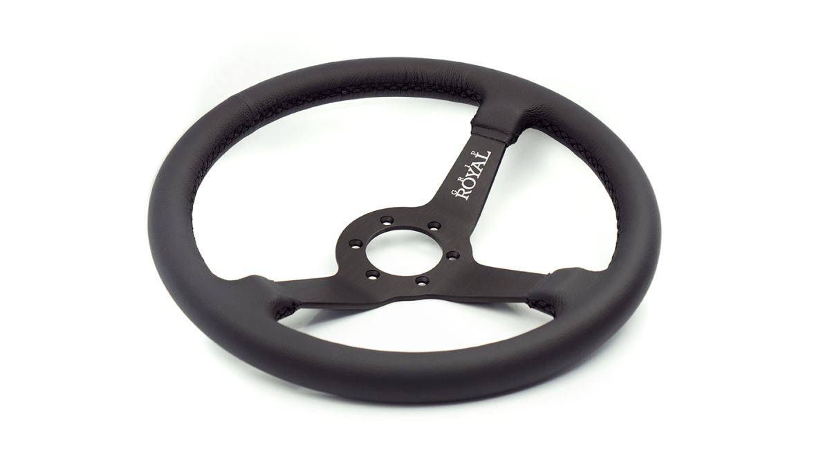 Grip Royal Brute 350mm Deep Dish Steering Wheel w/ Black Leather Grip and Black Stitching - GRSW - BRT - L - BKBK - Subimods.com