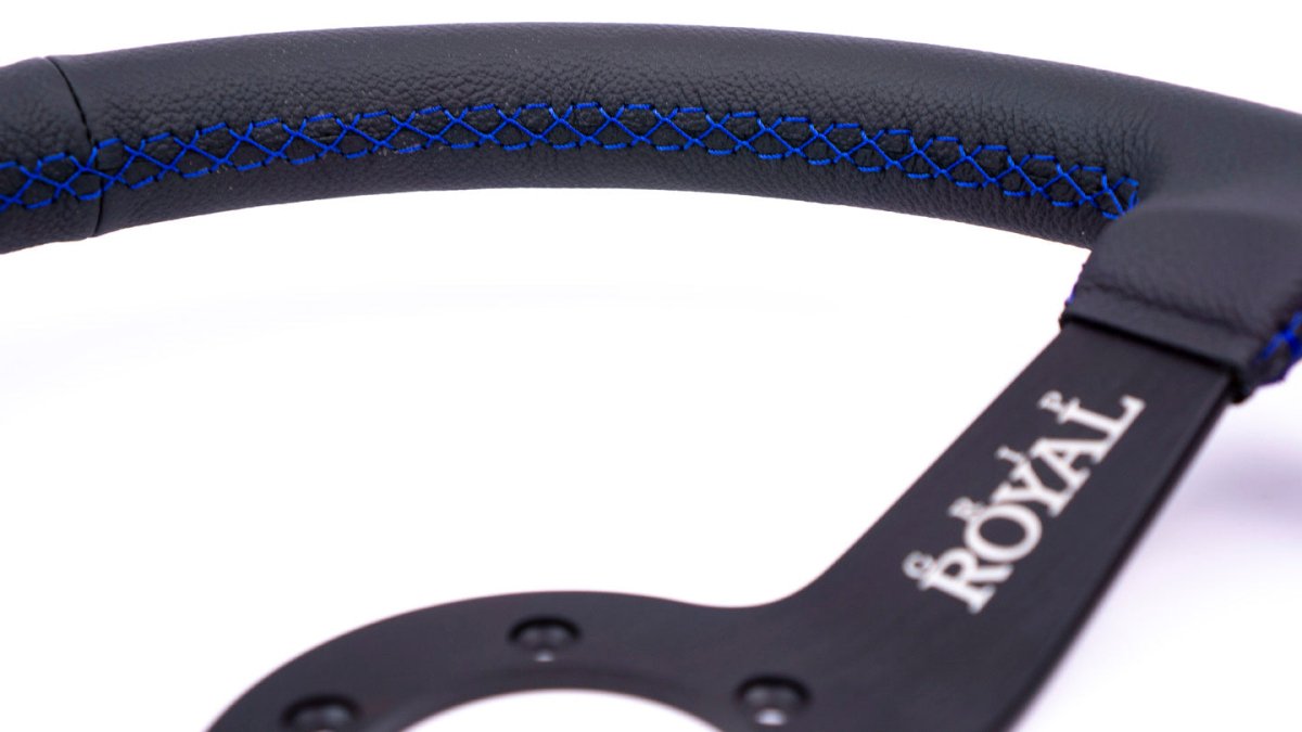 Grip Royal Brute 350mm Deep Dish Steering Wheel w/ Black Leather Grip and Blue Stitching - GRSW - BRT - L - BKBL - Subimods.com