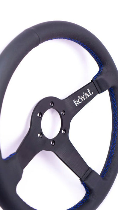 Grip Royal Brute 350mm Deep Dish Steering Wheel w/ Black Leather Grip and Blue Stitching - GRSW - BRT - L - BKBL - Subimods.com