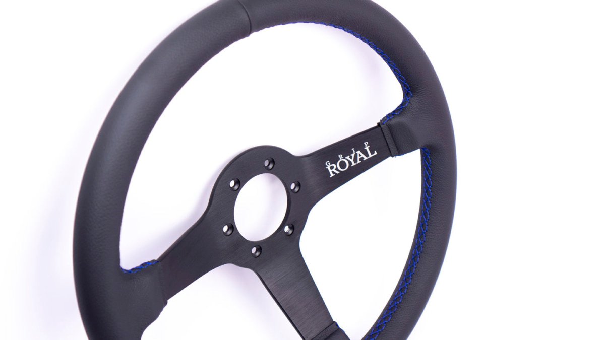 Grip Royal Brute 350mm Deep Dish Steering Wheel w/ Black Leather Grip and Blue Stitching - GRSW - BRT - L - BKBL - Subimods.com