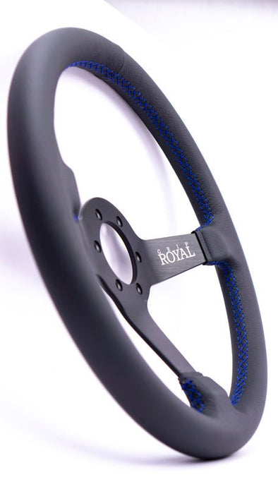 Grip Royal Brute 350mm Deep Dish Steering Wheel w/ Black Leather Grip and Blue Stitching - GRSW - BRT - L - BKBL - Subimods.com